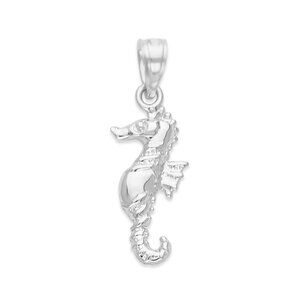 Solid 14k White Gold Seahorse Pendant - Ocean Animals Jewelry Gifts for Women